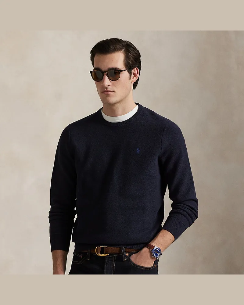 Ralph Lauren Rundhalspullover aus Baumwollpiqué Blue