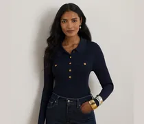 Langärmliger Polo-Rippenstrickpullover