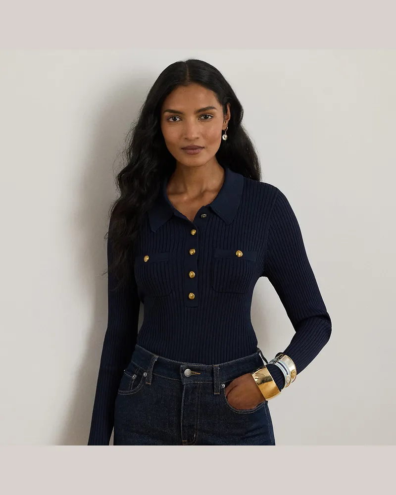 Ralph Lauren Langärmliger Polo-Pullover aus Rippenstrick Blue
