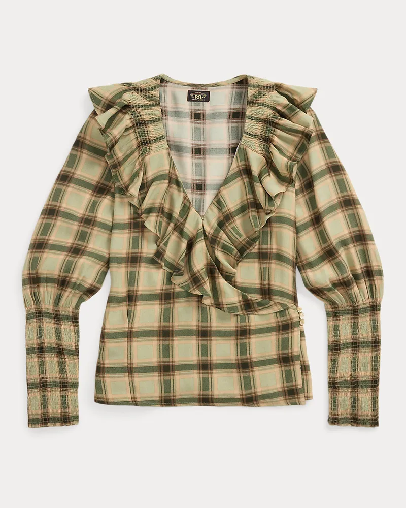 Ralph Lauren Marocain-Bluse mit Ombré-Karomuster Green