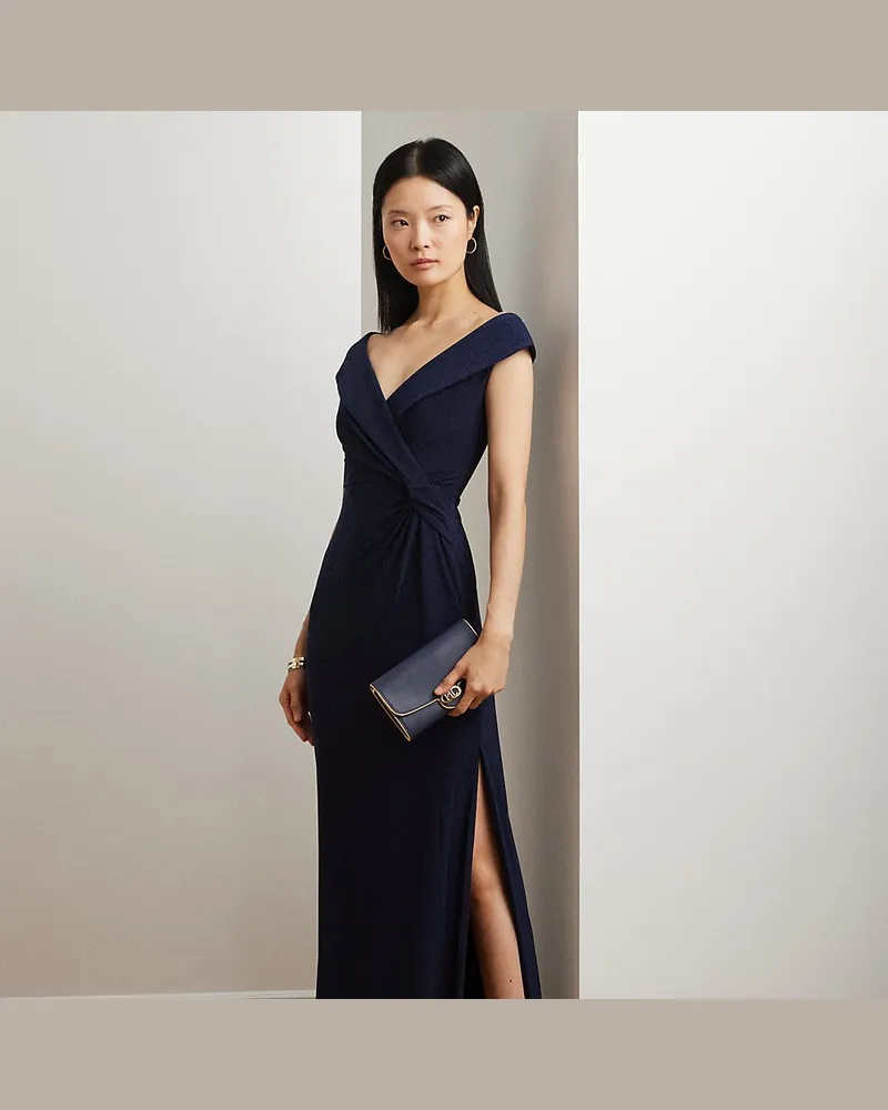 Ralph Lauren Kurzgrößen - Schulterfreies Abendkleid aus Jersey Blue