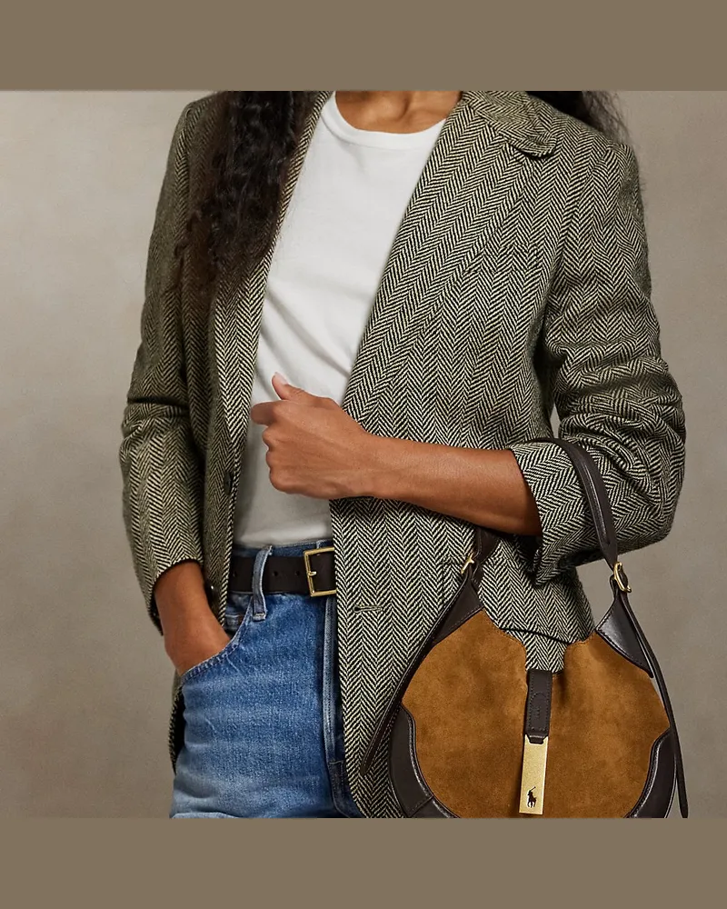 Ralph Lauren Kleine Schultertasche Polo ID aus Leder und Wildleder Brown