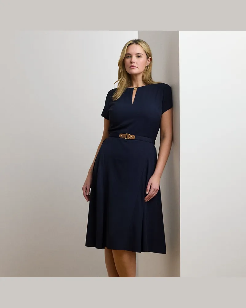 Ralph Lauren Plus Größen - Georgettekleid mit Gürtel Blue
