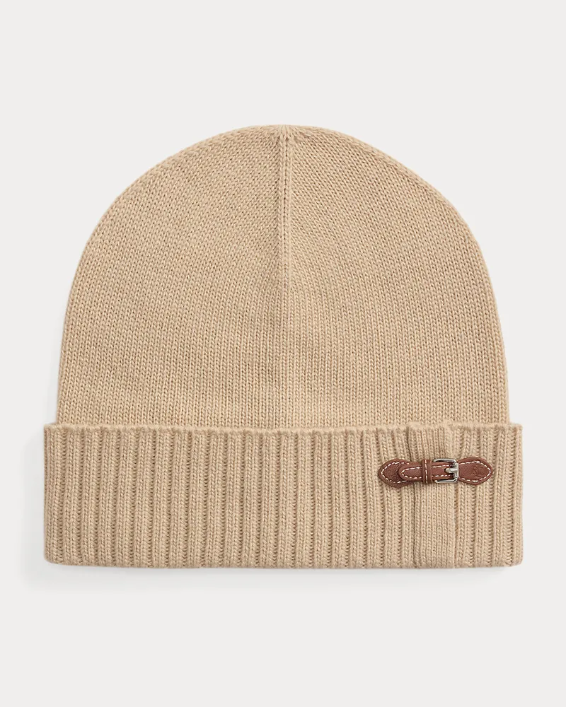 Ralph Lauren Strickmütze mit Zierschnalle Tan