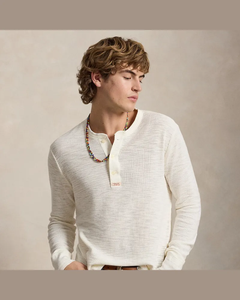 Ralph Lauren Strukturiertes Waffelpiqué-Henley-Hemd White