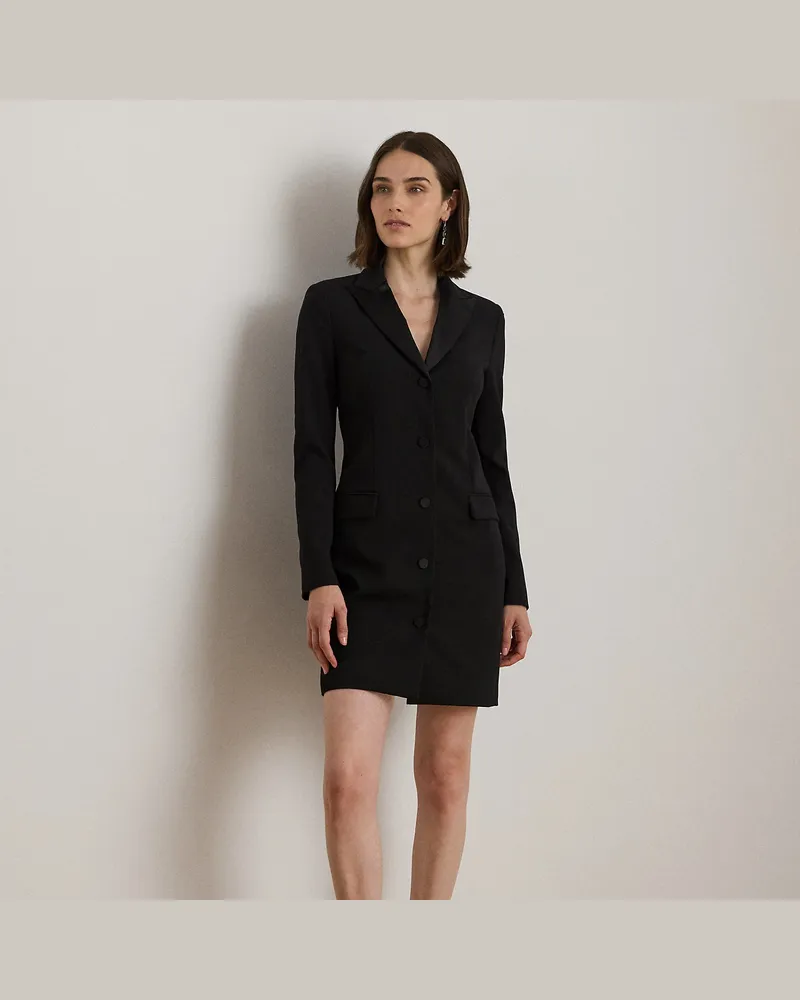Ralph Lauren Kurzgrößen - Crêpe-Kleid mit Satinbesatz Black