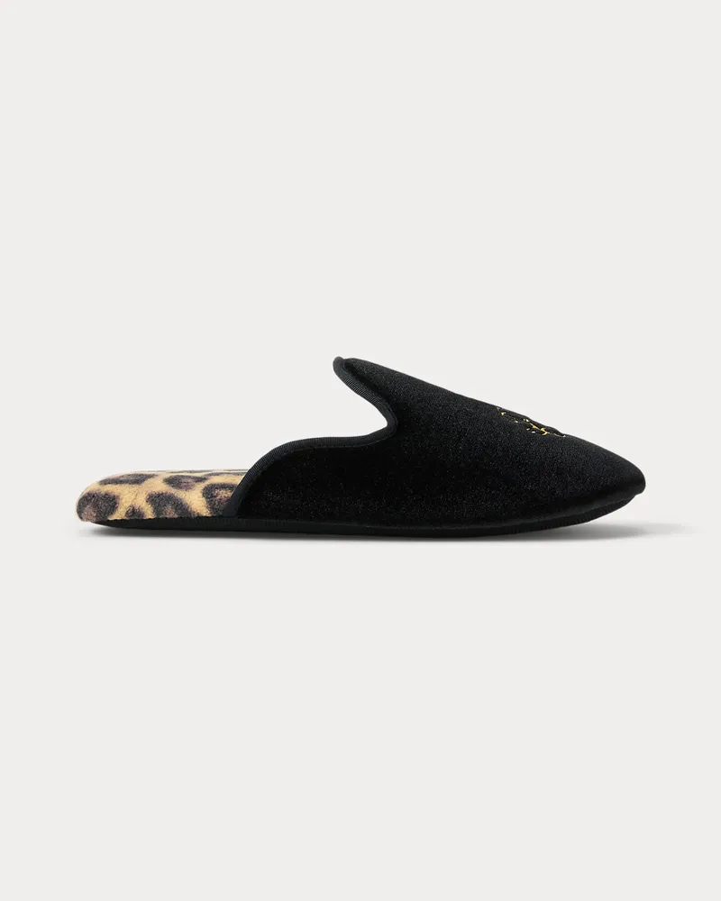 Ralph Lauren Mikrofleece-Slipper mit Leopardendruck Brown
