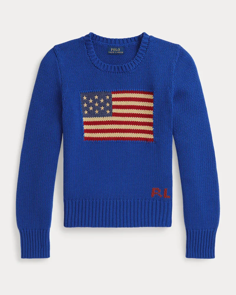 Ralph Lauren Baumwoll-Rundhalspullover mit US-Flagge Blue