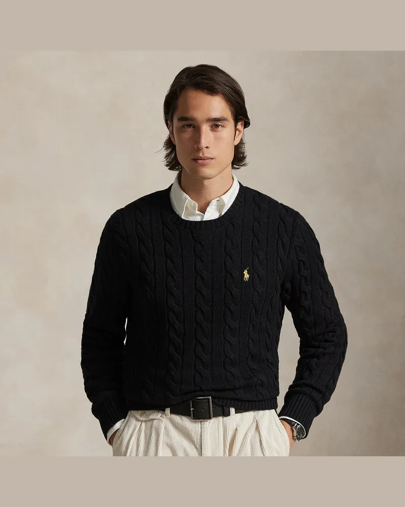 Ralph Lauren Baumwollpullover mit Zopfmuster Black