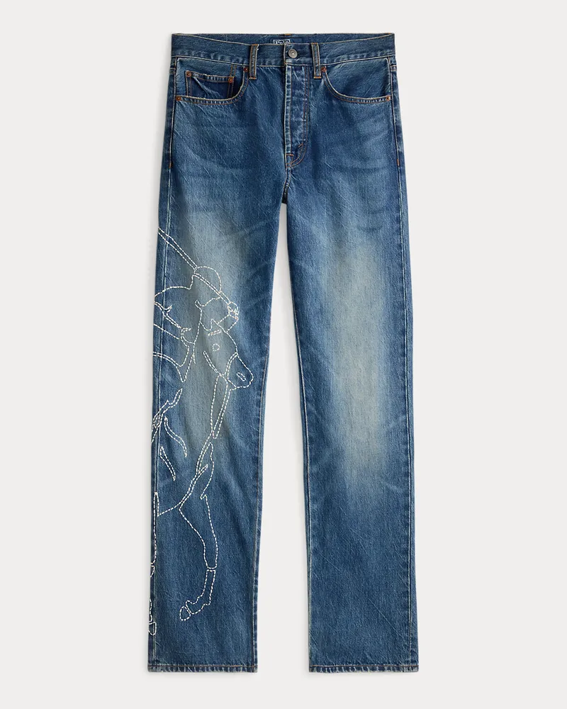 Ralph Lauren Bestickte Relaxed-Straight-Fit Jeans Blue