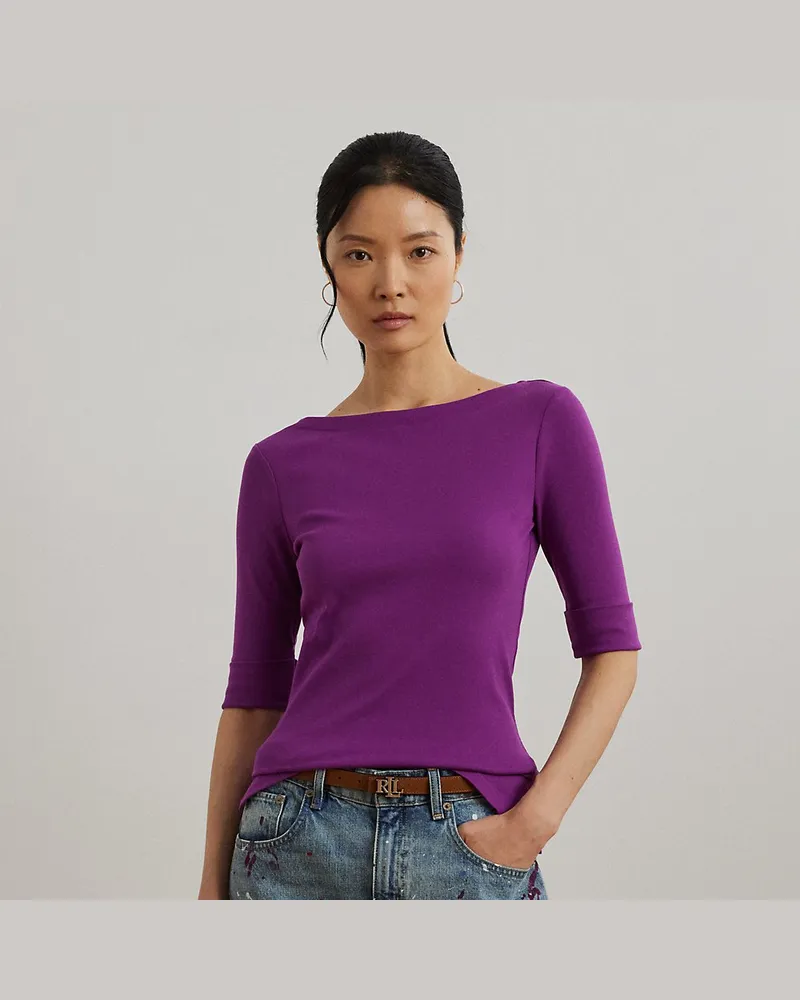 Ralph Lauren Kurzgrößen - T-Shirt mit U-Boot-Ausschnitt Purple