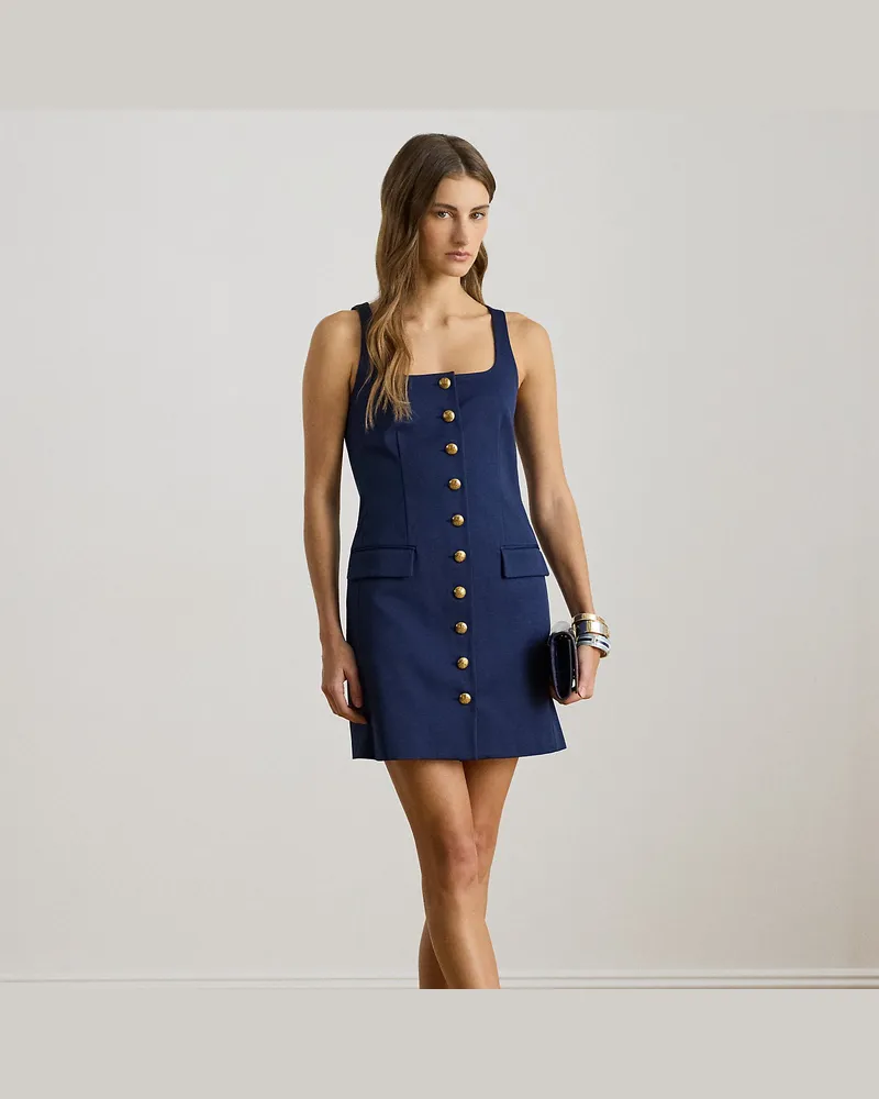 Ralph Lauren Faille-Cocktailkleid mit Knopfbesatz Blue