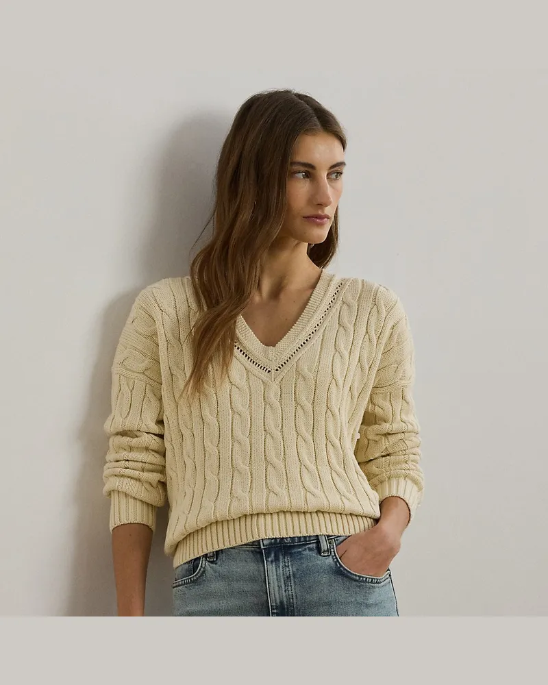 Ralph Lauren Cricket-Pullover mit Zopfmuster Tan