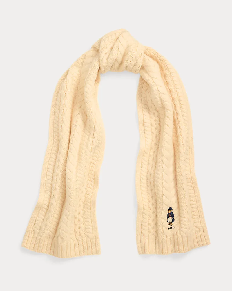 Ralph Lauren Schal mit Zopfmuster und Polo Bear Cream