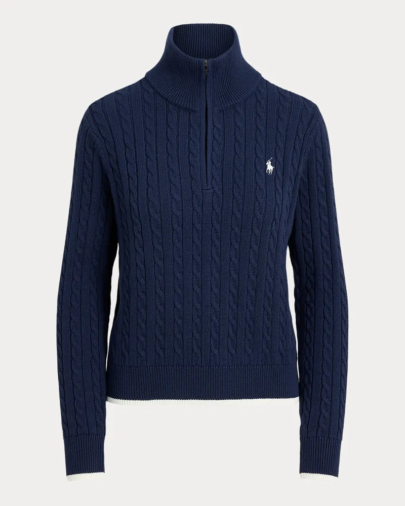 Ralph Lauren Zopfmusterpullover mit Reißverschluss Blue