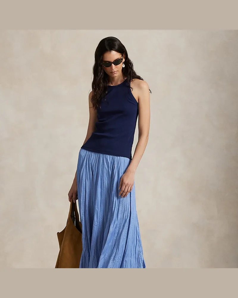 Ralph Lauren A-Linien-Satinrock in Knitteroptik Blue