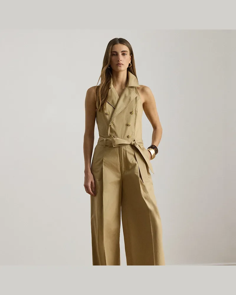 Ralph Lauren Ärmelloser Baumwoll-Jumpsuit mit Gürtel Tan