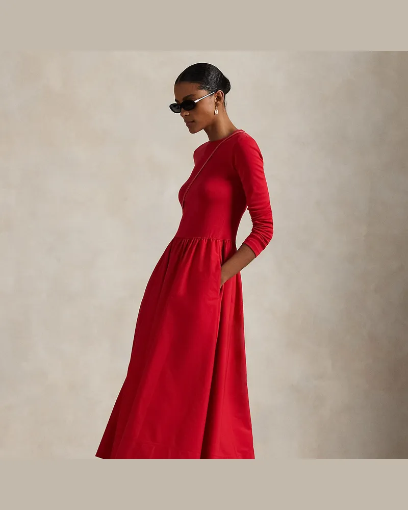 Ralph Lauren Langärmliges Baumwollkleid Red
