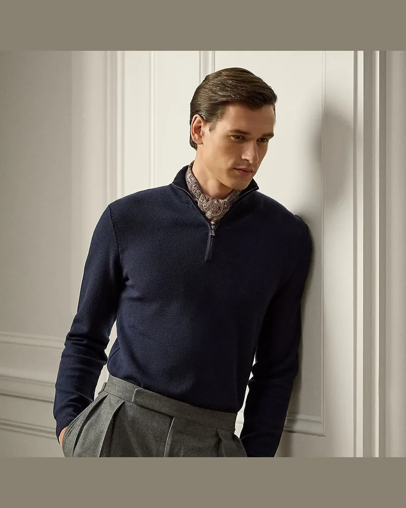 Ralph Lauren Piqué-Pullover aus Wolle Blue