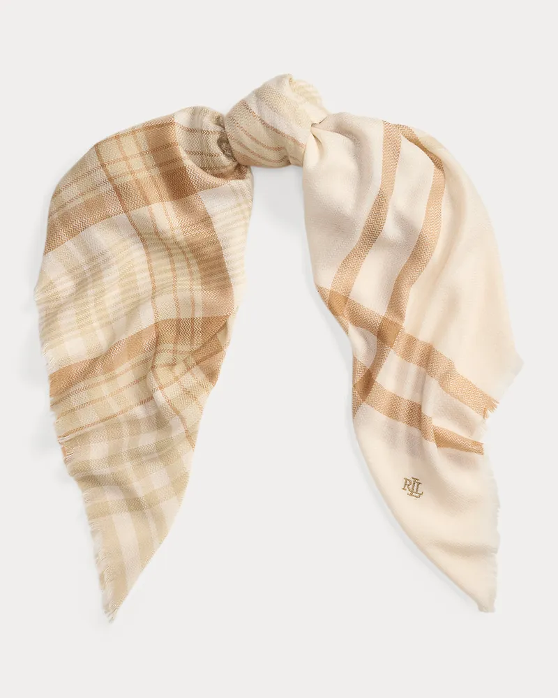 Ralph Lauren Quadratischer Schal mit Karomuster Cream