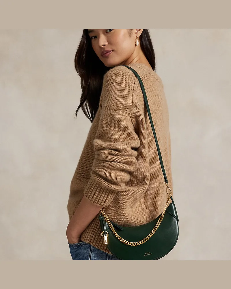 Ralph Lauren Mini-Ledertasche Polo ID mit Kette Green