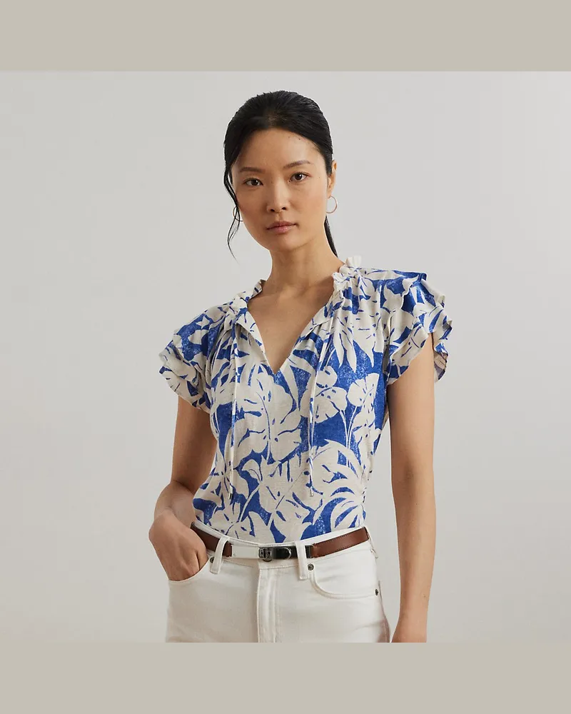 Ralph Lauren Jersey-Oberteil mit Palmwedeldruck Blue