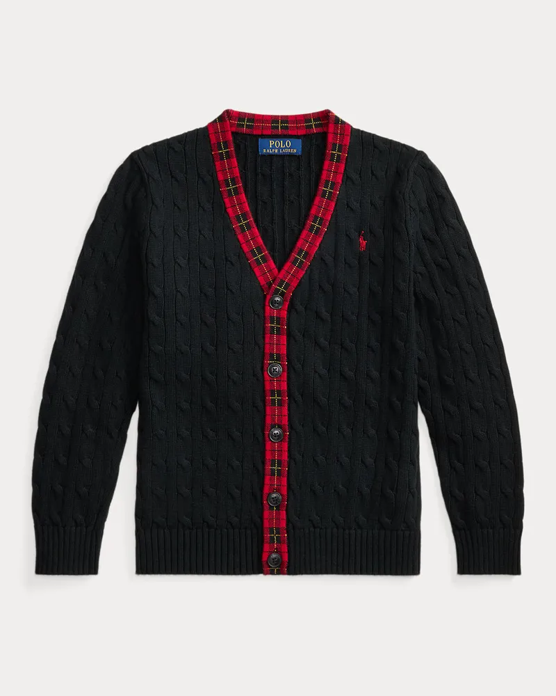 Ralph Lauren Strickjacke mit Zopfmuster und Besatz Black