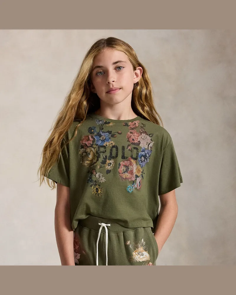 Ralph Lauren Kastenförmiges T-Shirt mit Blumenmuster Green