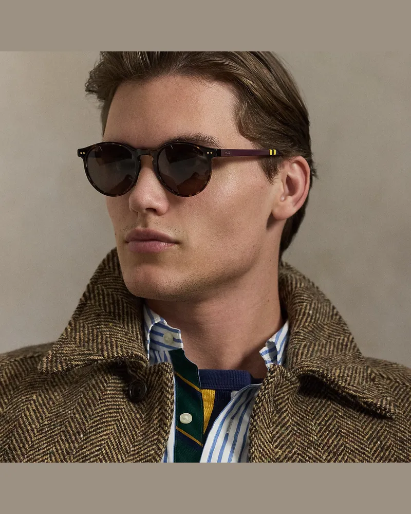 Ralph Lauren Runde Sonnenbrille mit Rugby-Streifen Brown