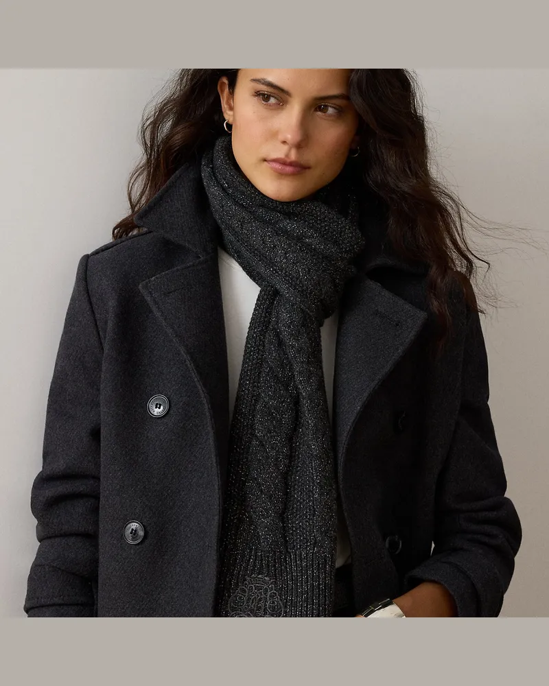 Ralph Lauren Metallic-Schal mit Zopfmuster und Wappen Grey