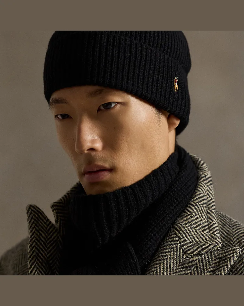 Ralph Lauren Wollmütze mit charakteristischem Pony Black