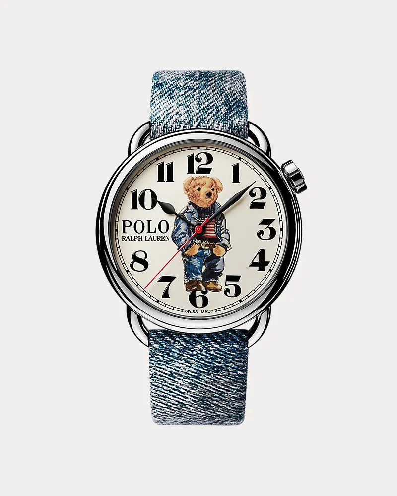 Ralph Lauren Armbanduhr in Weiß mit Denim Polo Bear White