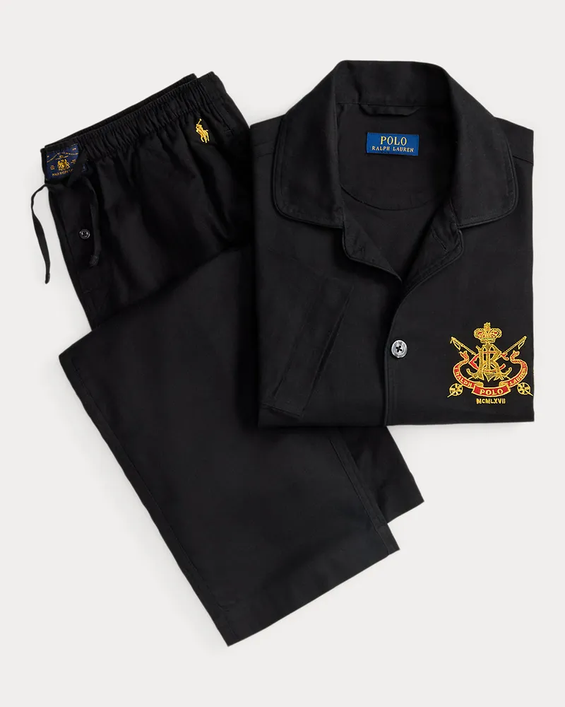 Ralph Lauren Pyjama-Set aus Flanell mit Wappen Black