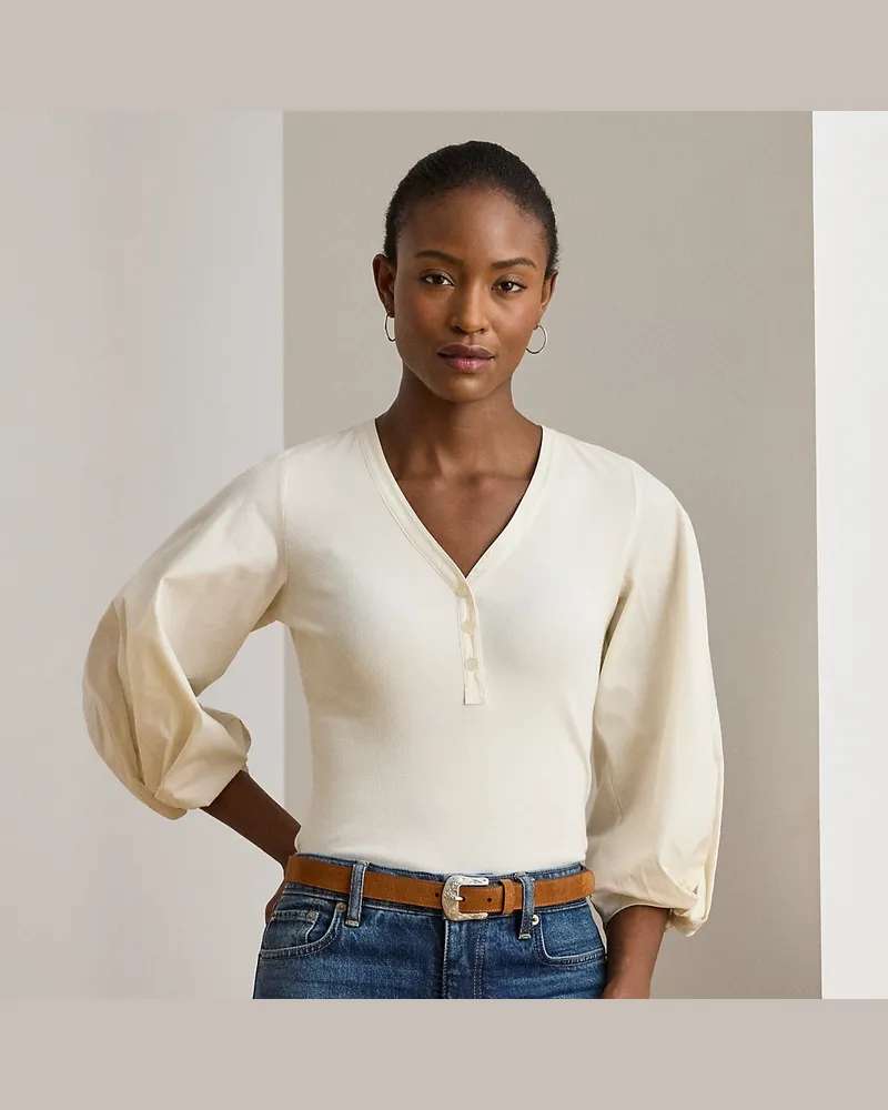 Ralph Lauren Henley-Oberteil mit Ballonärmeln Cream