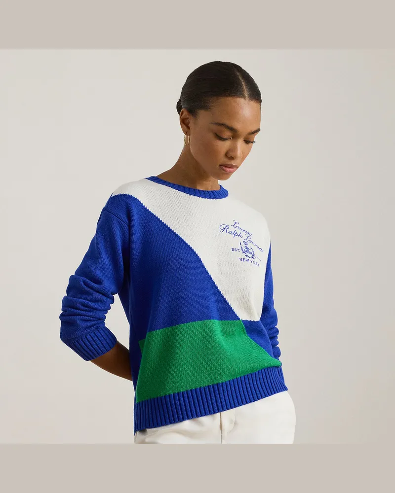Ralph Lauren Kurzgrößen - Baumwollpullover in Color-Block-Optik Blue