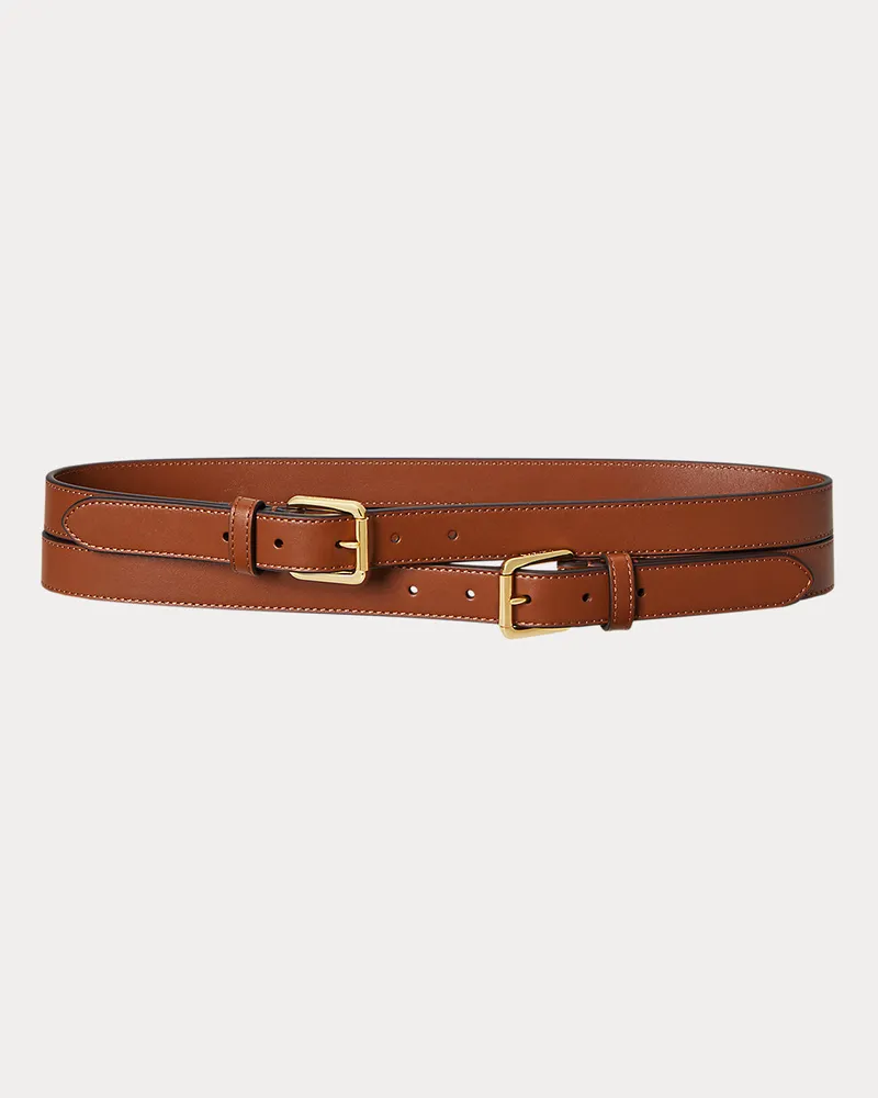 Ralph Lauren Breiter Ledergürtel mit Doppelschnalle Brown