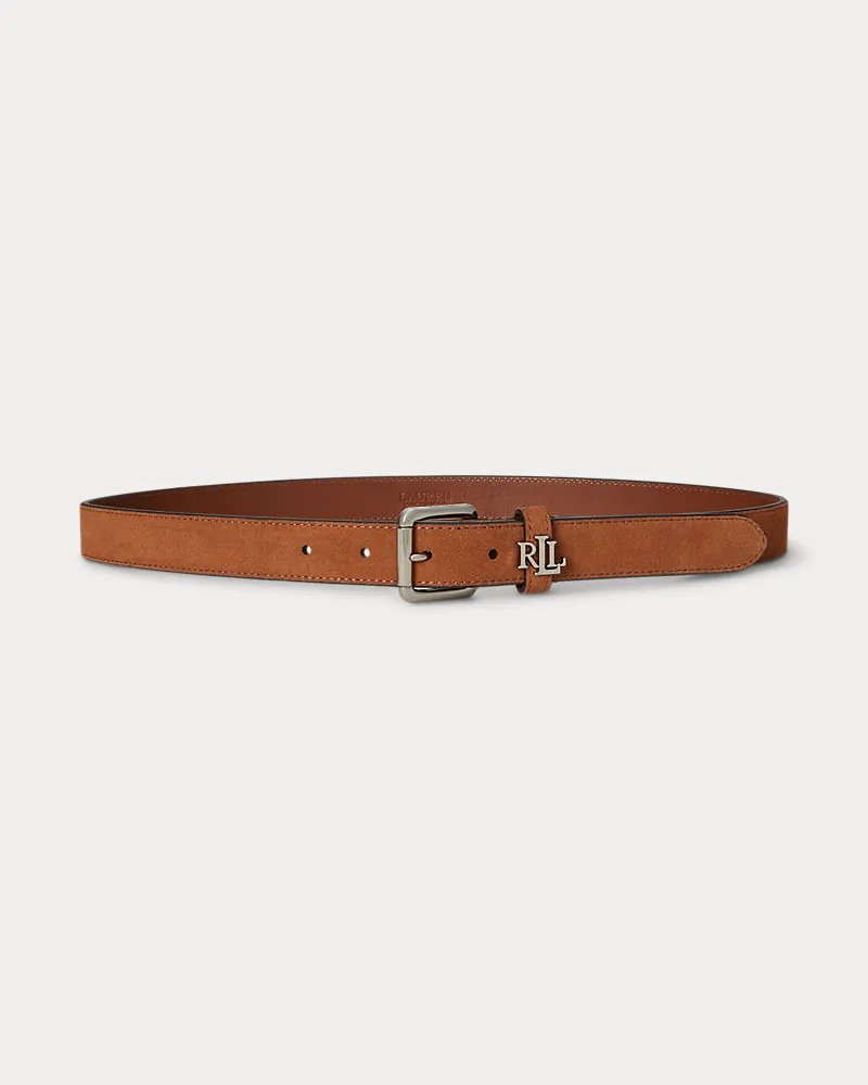 Ralph Lauren Schmaler Wildledergürtel mit Logo Brown