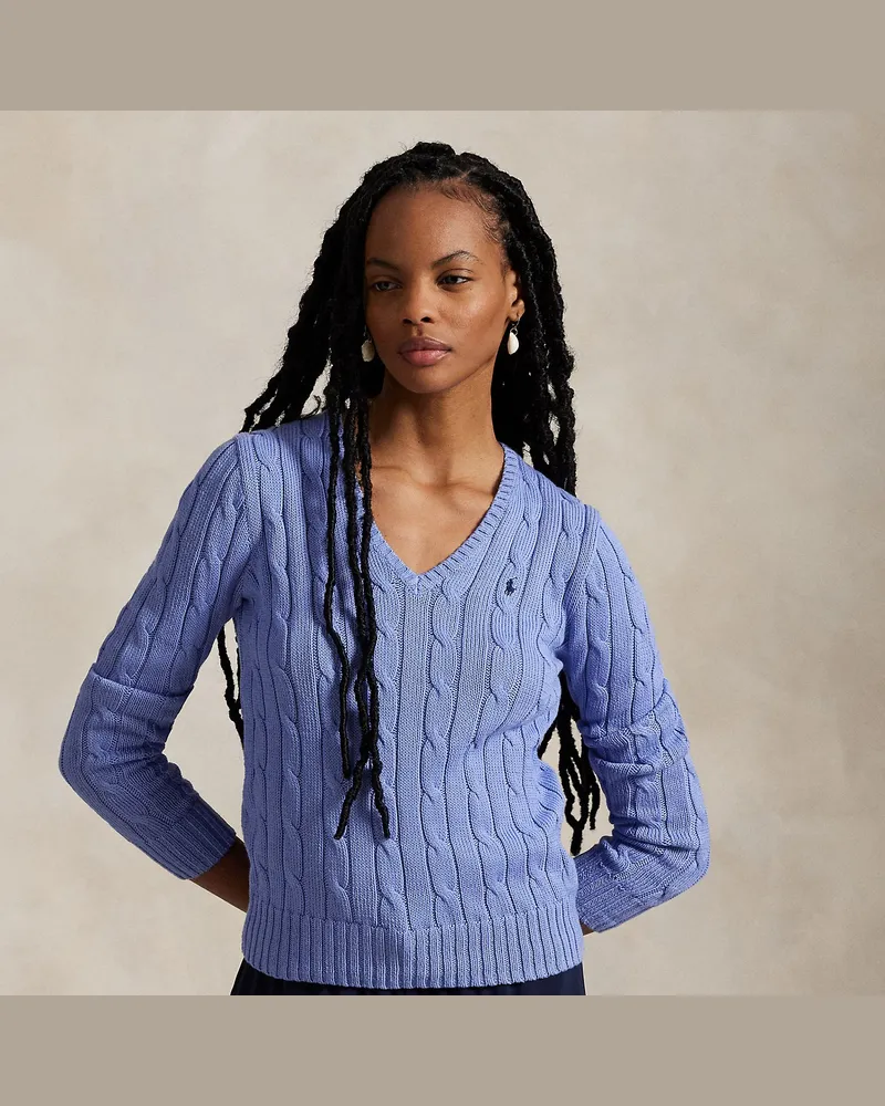 Ralph Lauren Zopfmusterpullover mit V-Ausschnitt Blue