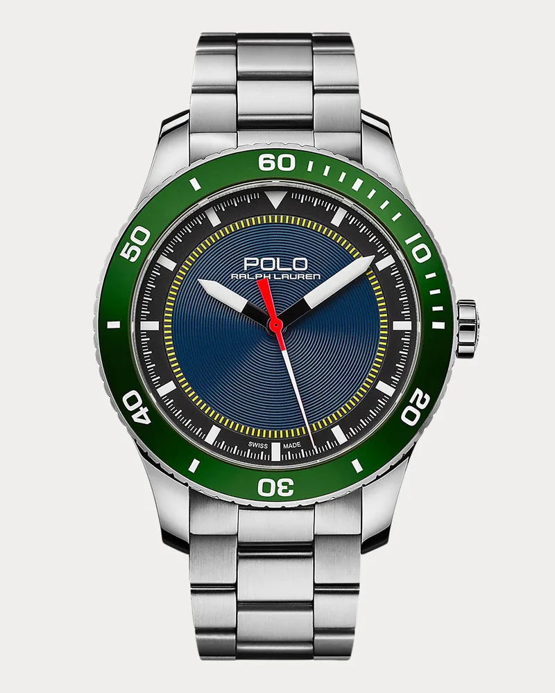 Ralph Lauren Armbanduhr Polo Sport mit grüner Lünette Silver