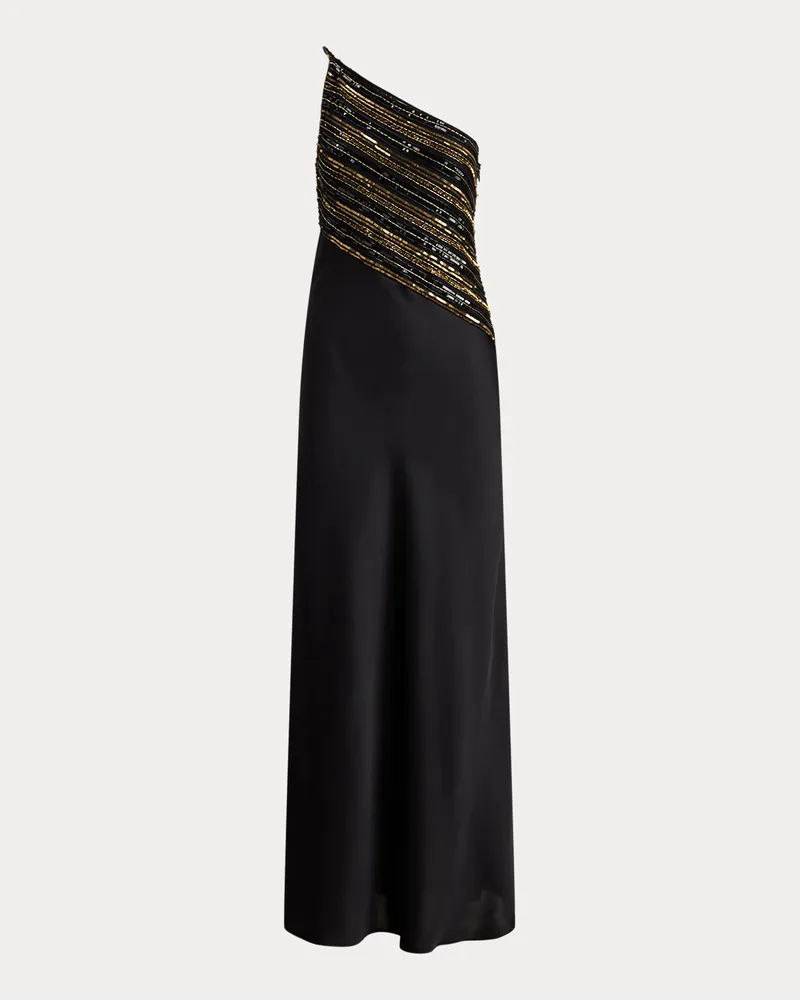 Ralph Lauren Einschultriges Kleid mit Perlen Black