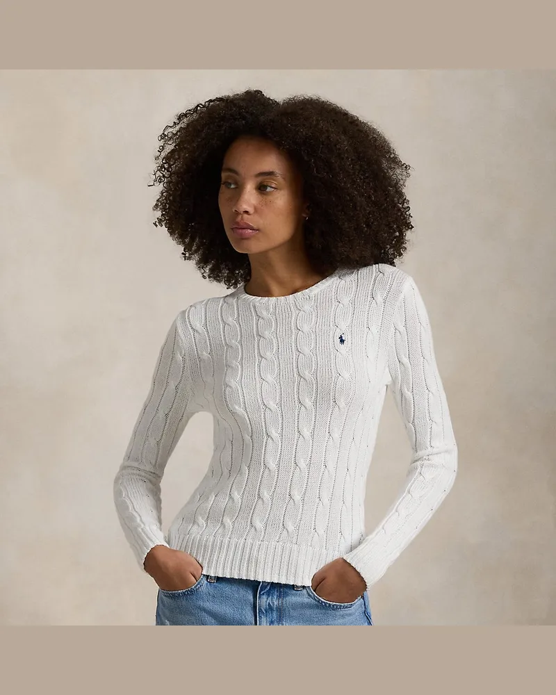 Ralph Lauren Baumwoll-Rundhalspullover mit Zopfmuster White