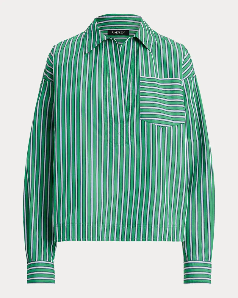 Ralph Lauren Verkürztes Baumwollhemd mit Streifen Green
