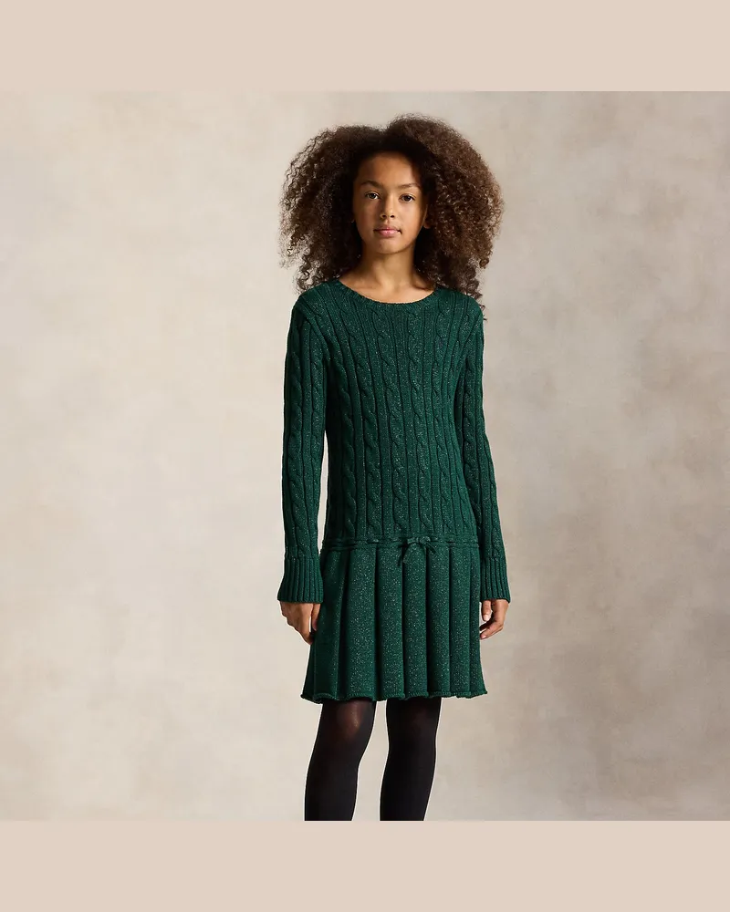Ralph Lauren Metallic-Pulloverkleid mit Zopfmuster Green