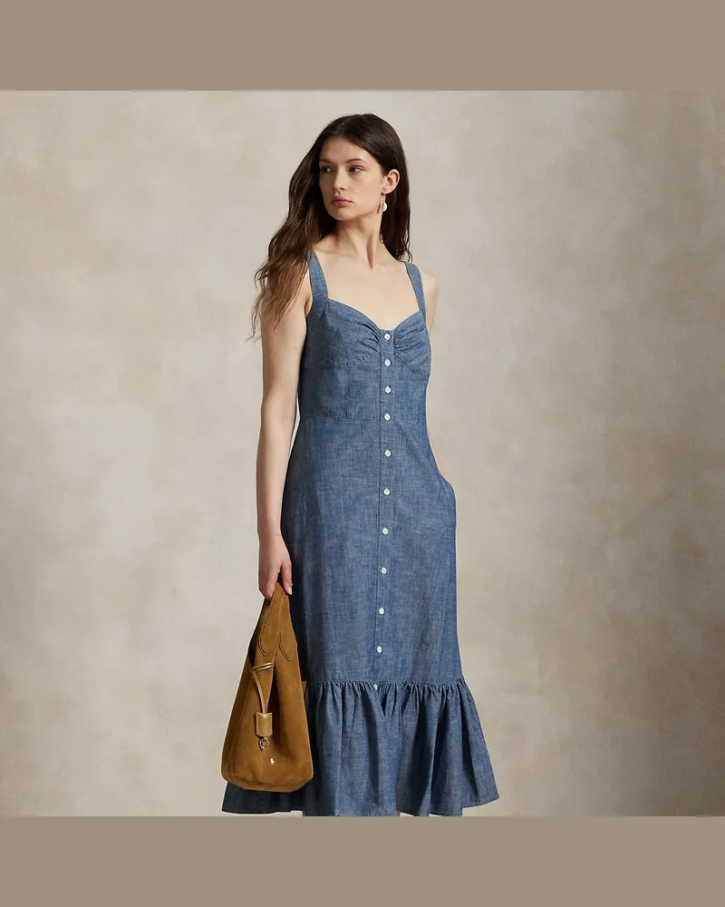 Ralph Lauren Chambray-Kleid mit Knöpfen Blue