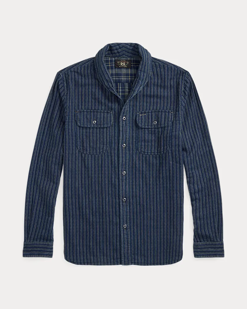 Ralph Lauren Gestreiftes Arbeitshemd in Indigo Blue