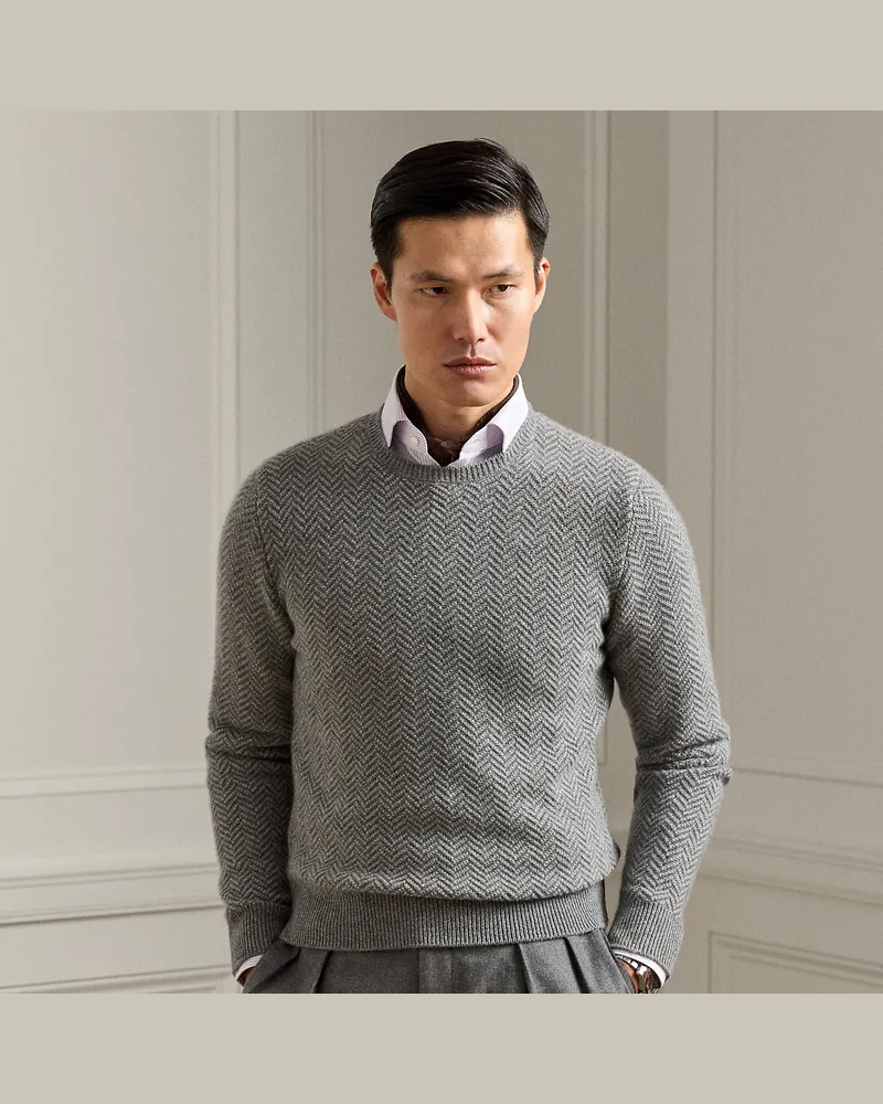 Ralph Lauren Fischgrat-Kaschmirpullover mit Struktur Grey