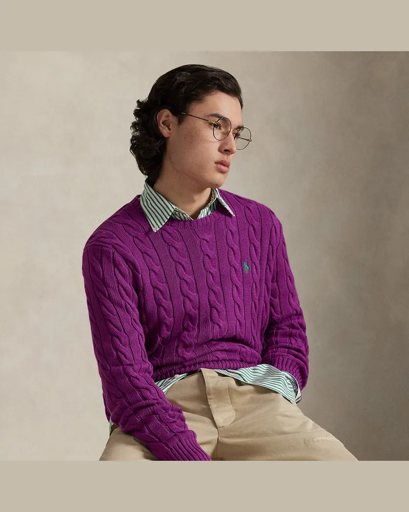 Ralph Lauren Baumwollpullover mit Zopfmuster Purple