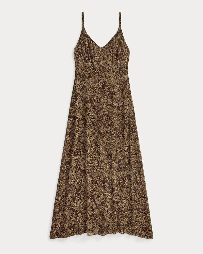 Ralph Lauren Seidengeorgette-Kleid mit Paisley-Motiv Brown