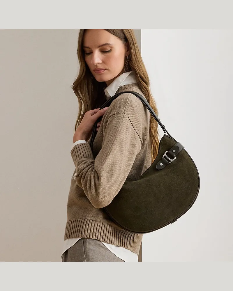 Ralph Lauren Große Schultertasche Tasha aus Wildleder Green