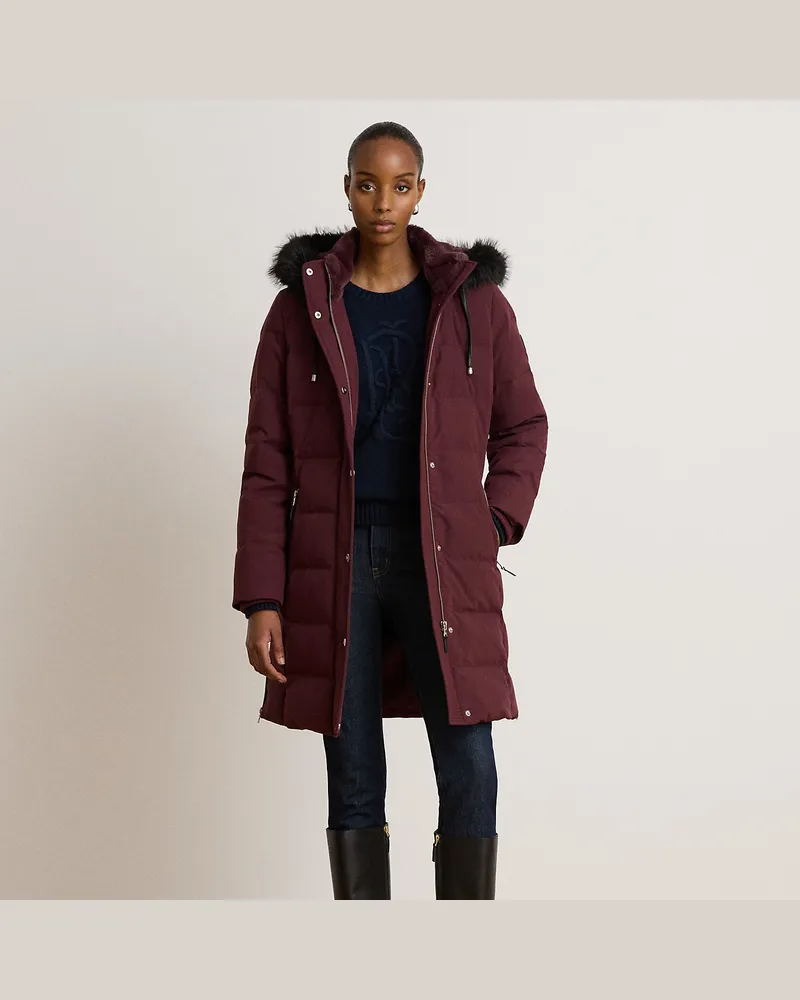 Ralph Lauren Daunenmantel mit Kapuze und Kunstpelz Red